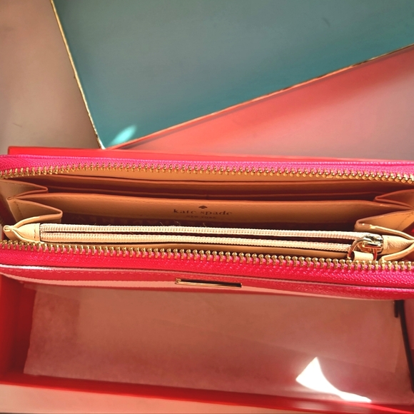 Kate Spade New York Pink and White Stripe Wallet Wristlet with Box - Picture 13 of 14